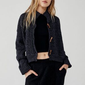 Free People Micah Fisherman Cardigan Sweater Black Women Size L